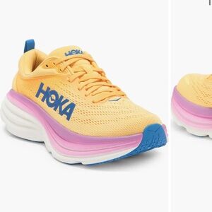 Hoka Vibrant Yellow and Pink Athletic Shoes Bondi 8